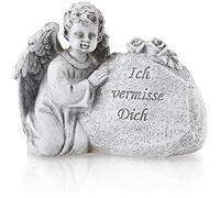 com-four® grave decoration angel, memorial stone with roses and inscription, weatherproof grave decoration, mourning stone with commemorative saying (1 piece - angelic support)