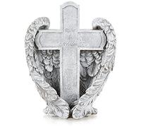 com-four® grave decoration cross with angel wings and inscription - weatherproof memorial stone - elegant mourning ornament with comforting text - remembrance item (1 piece - Cross/Wing)