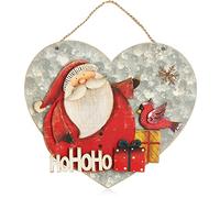 com-four® Hanging decoration Christmas - Wooden hanger in heart shape - Large decorative heart with Father Christmas - Christmas wall decoration (Hohoho - heart)