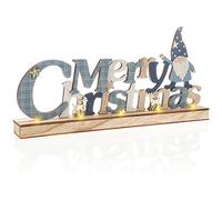 COM-FOUR® LED decorative stand made of wood - illuminated lettering on a wooden base - decorative lettering to put down for Christmas - mood light with timer (blue + Santa)