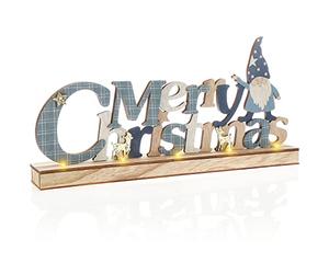 COM-FOUR® LED decorative stand made of wood - illuminated lettering on a wooden base - decorative lettering to put down for Christmas - mood light with timer (blue + Santa)