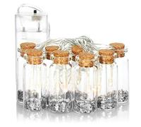 com-four® LED Light Chain with 8 Decorative Glass Bottles with Cork Closure - Decorative Battery-Operated Light Chains for Indoors - Colorful Stars (Silver Colored)
