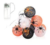 com-four® LED Light Chain with Balls - Halloween Lighting with 10 LEDs - Holiday Decoration for a Spooky Halloween - Battery-Operated Ball Lamps with Spiders (Spiders 10x - Black White Orange)