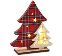 COM-FOUR® LED tree as decorative lighting - light tree as decoration - Christmas tree made of wood - LED lighting as mood light (Tree - red checkered)