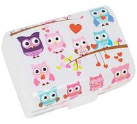 com-four® Lunch Box with lid in Vintage Style - Lunch Box with 3 compartments - Breakfast Box with dividers - Plastic Container - Storage Container for on The go 17 x 13 x 10 cm (1x Big Box - Owls)