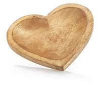 com-four® Mango Wood Decorative Bowl - Wooden Tray in Heart Shape for Room Decoration - Heart-Shaped Wooden Bowl for Fruit and Snacks (20.5x20x2.5cm)