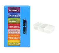 COM-FOUR® Medication Dispenser 7 Days in English - Weekly Dispenser for Morning, noon, Evening - Pill Box with 3 compartments for on The go [English] (Light Blue)
