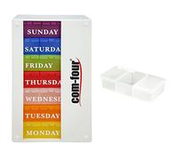 COM-FOUR® Medication Dispenser 7 Days in English - Weekly Dispenser for Morning, noon, Evening - Pill Box with 3 compartments for on The go [English] (White)