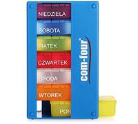 COM-FOUR® Medication Dispenser in Polish - Medication Box for 7 Days - 3 compartments - Pill Box - Pill Box - Tablet Box - Weekly Dispenser for Storage [Polish] (Dark Blue)