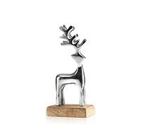 com-four® metal reindeer on a wooden base, decorative metal reindeer figurine, deer statue as a Christmas decoration or gift for hunters (silver-colored - elk)