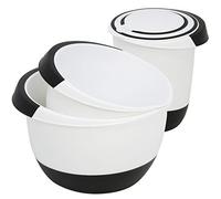 com-four® Mixing Bowls 3X of Different Sizes, with Stop Bottom, Pouring and Non-Slip Handle (03 Pieces - White Black)
