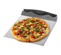 com-four® Pizza Pusher Made of Stainless Steel - Cake Shelf with Plastic Handle - Cake and Pizza Server - Pizza Peel with 20.5 x 20.5 cm (Black/Silver-Colored - Angular)