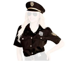 Com-Four® Policewoman Costume - NY Police Officer Blouse and Hat for Carnival, Theme Party, Halloween - Size XL - Black