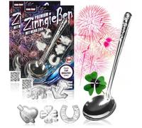 COM-FOUR Pouring Game with 10 Figures & 2 Spoons, New Year's Eve Party Toy, Wood, Unisex, Adult