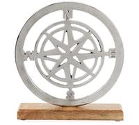 com four® premium compass rose ornament made of metal on mango wood base, nautical decor for display (brown/silver - compass rose)