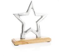 com-four® Premium decorative stand star - star statue made of nickel-plated aluminum on a base made of mango wood - decorative star to place - great star decoration (silver-colored - small star)