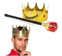 com-four® royales set with scepter and crown for king and queen costume for carnival, carnival and Halloween (Crown & Scepter - 2-part)