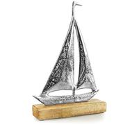 com-four® sailing ship, sailing boat - maritime display - metal ship - decorative ship made of metal and base made of mango wood (01 piece - sailing boat medium)