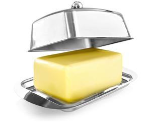 COM-FOUR® Stainless Steel Butter Dish, Large Stainless Steel Butter Dish | butter dish with lid and handle - dishwasher-safe butter container with knob - butter container
