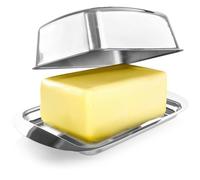 com-four® stainless steel butter dish - large stainless steel butter dish - butter dish with lid - dishwasher-safe butter container - butter container (Stainless steel - high gloss)