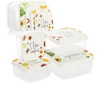 com-four Storage 8-Piece Plastic Container Set - Square Food Box with Lid in 4 Sizes - Ideal for Vegetables, Fruits, Cakes, Biscuits (8 Pieces - I Love)