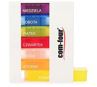 COM-FOUR® Tablet Box 7 Days with Polish Inscription (Poniedzialek - Niedziela) - Medicine Box 4 compartments (rano, poludnie, wieczór, noc) - Weekly Tablet Box [Polish] (White - 7x4)