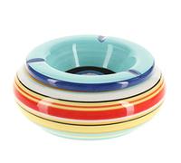 com-four® XL wind ashtray made of dolomite ceramic - weatherproof storm ashtray with colorful stripes - large table ashtray with lid (01 piece 19.5cm blue)