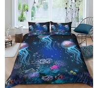 Com4table 3D Print Microfiber Glowing jellyfish Quilt Cover Easy Care Bedding Pillowcases Underwater fantasy art Duvet Cover All Season Breathable Washable Kids Teens Boys Girls Super ki (260x220cm)