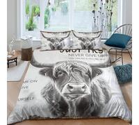 Com4table 3D Print Microfiber Motivational Cow Bed Quilt Cover Easy Care Bedding Set w/ Pillowcases Black And White Duvet Cover All Season Breathable Washable Kids Teens Boys Girls King（220x240cm）