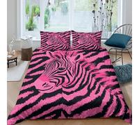 Com4table 3D Print Microfiber Pink zebra art Bed Quilt Cover Easy Care Bedding Pillowcases Stylized animal illust Duvet Cover All Season Breathable Washable Kids Teens Boys Girls Double(200x200cm)