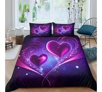 Com4table 3D Print Microfiber Romantic hearts Bed Quilt Cover Easy Care Bedding Pillowcases Purple glowing art Duvet Cover All Season Breathable Washable Kids Teens Boys Girls Single(140x200cm)
