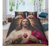 Com4table 3D Print Microfiber Sacred Heart Bed Quilt Cover Easy Care Bedding Set w/Pillowcases Religious Art Style Duvet Cover All Season Breathable Washable Kids Teens Boys Girls King（220x240cm）