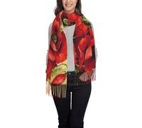 COMAAM Beautiful Red Poppy Flower Imitation Cashmere Long Velvet Tassel Scarf (Horizontal Style) Shawl Scarf For Daily Warmth Wearing
