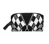 COMAAM Black White Formula Checkered Flags Pattern Portable Large Capacity Travel Wash Storage Bag For Cosmetics And Wash Supplies, Black White Formula Checkered Flags Pattern, One Size
