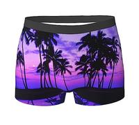 COMAAM Palm Tree Purple Sunset Men'S Boxer Shorts (Multi-Faceted) Men'S Elastic Boxer Shorts Leggings Underpants, Black, L