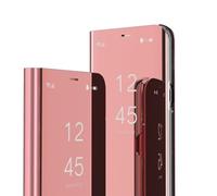 COMAKU Mirror Folio Case for Samsung Galaxy A55 5G, Premium Smart View Cover with Clear Time Window - Rose Gold