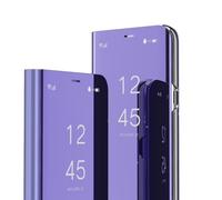 COMAKU Mirror Folio Case for Samsung Galaxy S24 Ultra, Premium Smart View Cover with Clear Time Window - Purple Blue