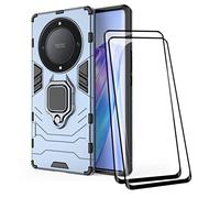 COMAKU Ultra Armor Case for Honor Magic5 Lite 5G/Magic 5 Lite, TPU+PC Shockproof Cover with Ring Kickstand [with 2 Packs Tempered Glass Screenprotector ] - Blue
