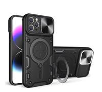 COMAKU Ultra Armor Case for Motorola Edge 60 Fusion, TPU+PC Shockproof Protective Cover with Slide Camera Cover, with Round Ring Kickstand - Black