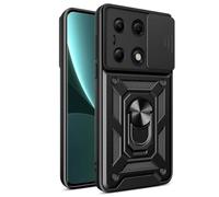 COMAKU Ultra Armor Case for Motorola Moto G75 5G, TPU+PC Shockproof Protective Cover with Slide Camera Cover, with Ring Kickstand -Black
