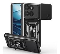 COMAKU Ultra Armor Case for Motorola Moto G86 5G, TPU+PC Shockproof Protective Cover with Slide Camera Cover, with Ring Kickstand -Black