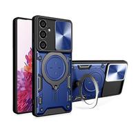 COMAKU Ultra Armor Case for Samsung Galaxy S23 FE 5G, TPU+PC Shockproof Protective Cover with Slide Camera Cover, with Round Ring Kickstand - Blue