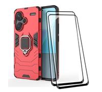 COMAKU Ultra Armor Case for Xiaomi Redmi Note 13 Pro Plus 5G (Pro+), TPU+PC Shockproof Cover with Ring Kickstand [with 2 Packs Tempered Glass Screenprotector ] - Red