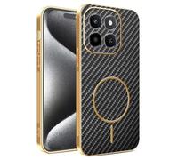 COMAKU Ultra-Thin Electroplating PU Leather + TPU Silicone Case for Honor 400 Smart, Stylish Skin Texture is Non-Slip and Shockproof Magnetic Phone Case Cover - Black
