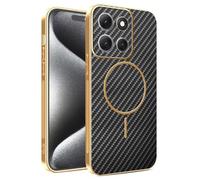 COMAKU Ultra-Thin Electroplating PU Leather + TPU Silicone Case for Motorola Edge 70 Fusion, Stylish Skin Texture is Non-Slip and Shockproof Magnetic Phone Case Cover - Black