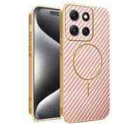 COMAKU Ultra-Thin Electroplating PU Leather + TPU Silicone Case for Motorola Moto G37/Moto G47, Stylish Skin Texture is Non-Slip and Shockproof Magnetic Phone Case Cover - Pink