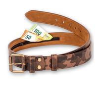 Comari Premium Leather Money Belt for Men, Travel Belt with Secret Compartment, Camouflage brown, 130 cm