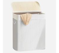Comart - Bamboo Laundry Basket - 100 L - 2 Compartments - Space-Saving Basket - Foldable - with Lid and Handles - Removable Inner Lining - Cloth and Laundry Holder - for Laundry and Bathroom - White