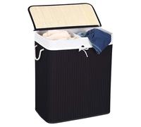 Comart - Bamboo Laundry Basket - 100 L - 2 Compartments - Space-Saving Basket - Foldable - with Lid and Handles - Removable Inner Lining - Cloth and Laundry Holder - for Laundry and Bathroom - Black