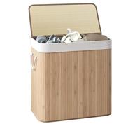 Comart - Bamboo Laundry Basket - 150 L - 3 Compartments - Space-Saving Basket - Foldable - with Lid and Handles - Removable Inner Lining - Cloth and Laundry Holder - for Laundry and Bathroom - Natural